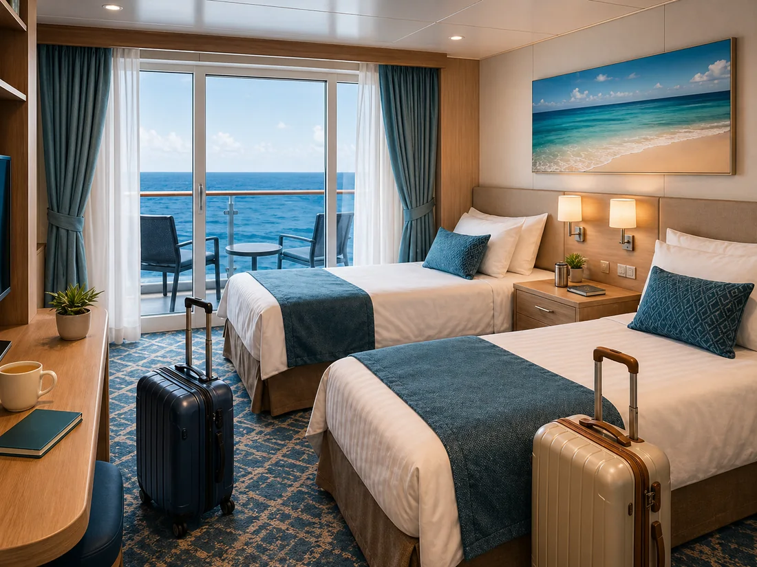 Twin-bed cruise cabin prepared for two practical cabin mates