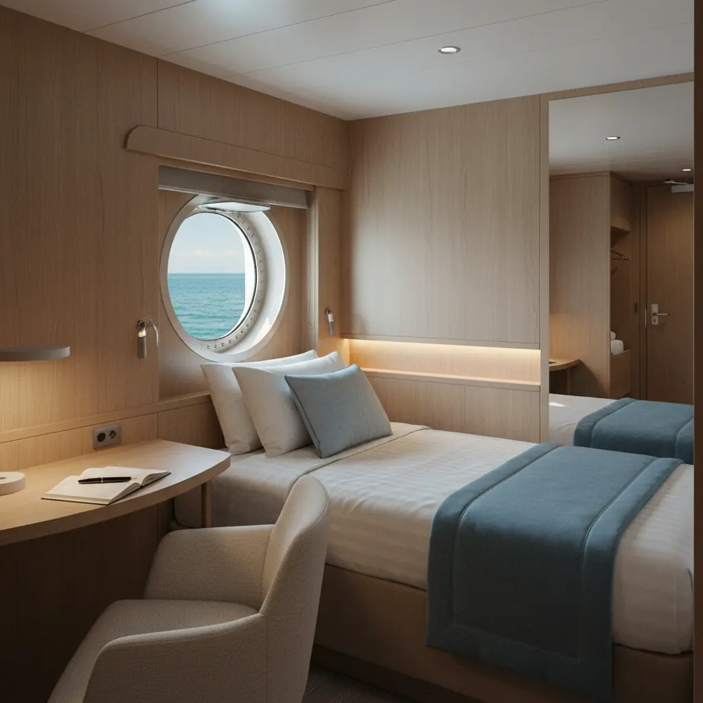 Cozy interior of a modern solo cruise cabin